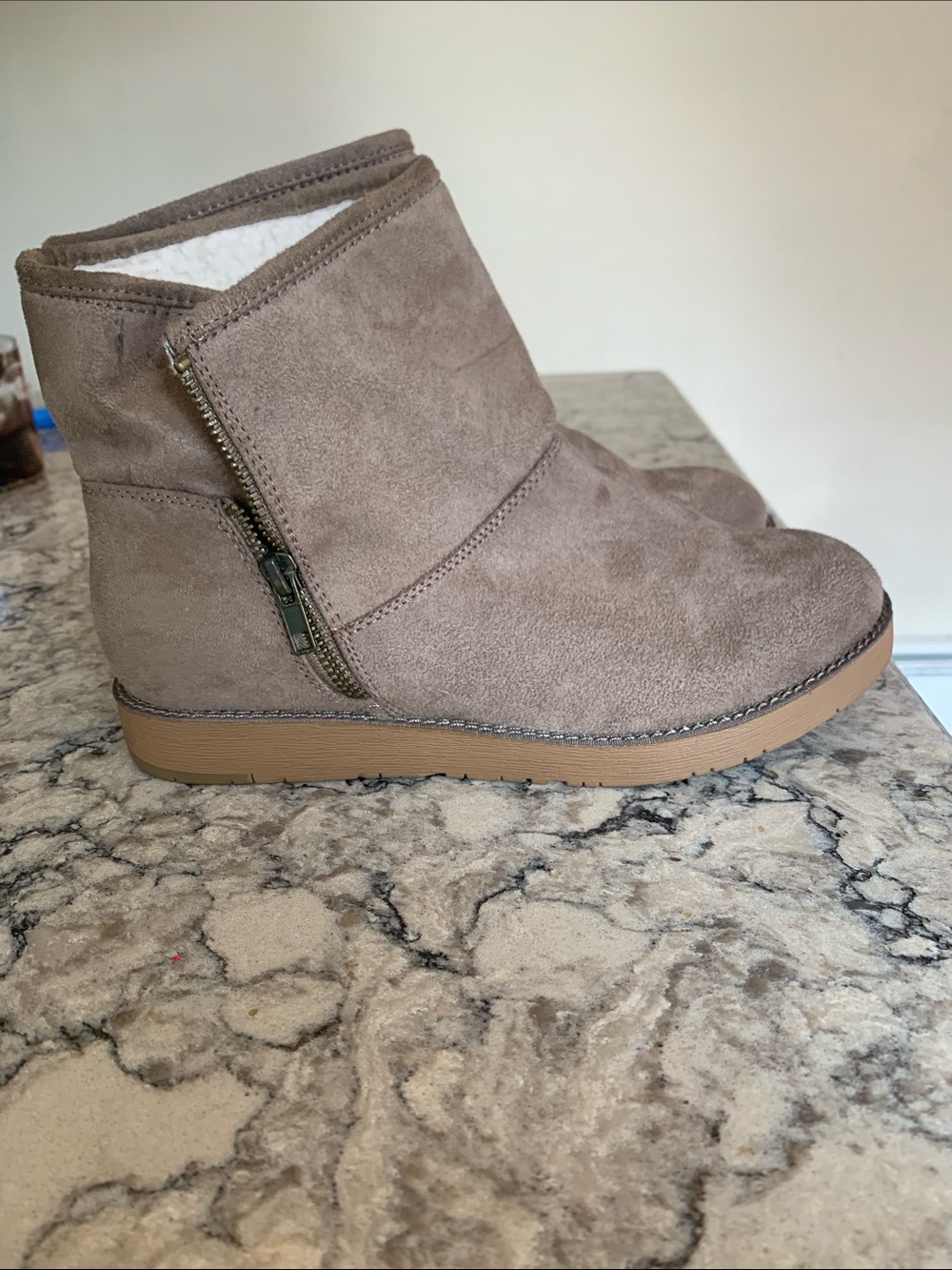 Women's Taupe Suede Zip-Detail Ankle Boots 7.5